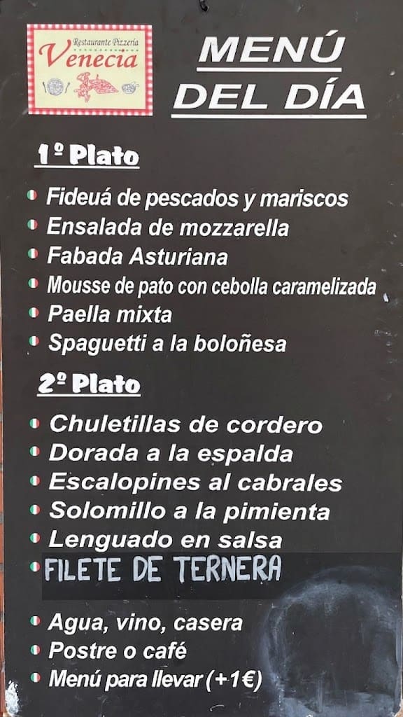 Menú del día de Restaurante Pizzeria Venecia en Gijón - martes, 13 de octubre